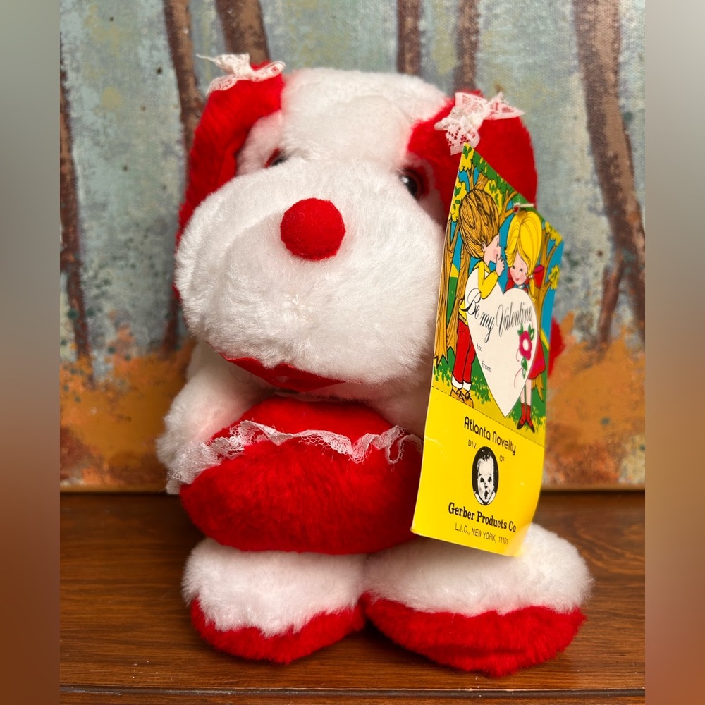 Vintage 70s 80s Gerber Baby puppy Valentine’s Day plush